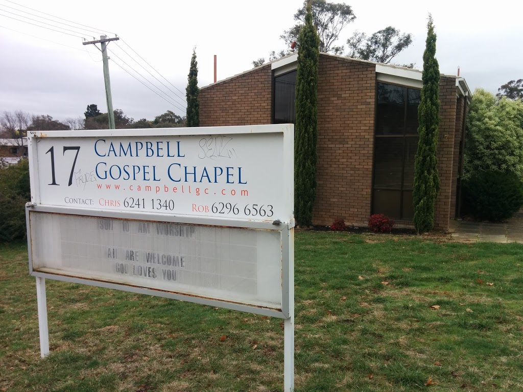 Campbell Gospel Chapel | church | 17 Chauvel St, Campbell ACT 2612, Australia | 0262411340 OR +61 2 6241 1340