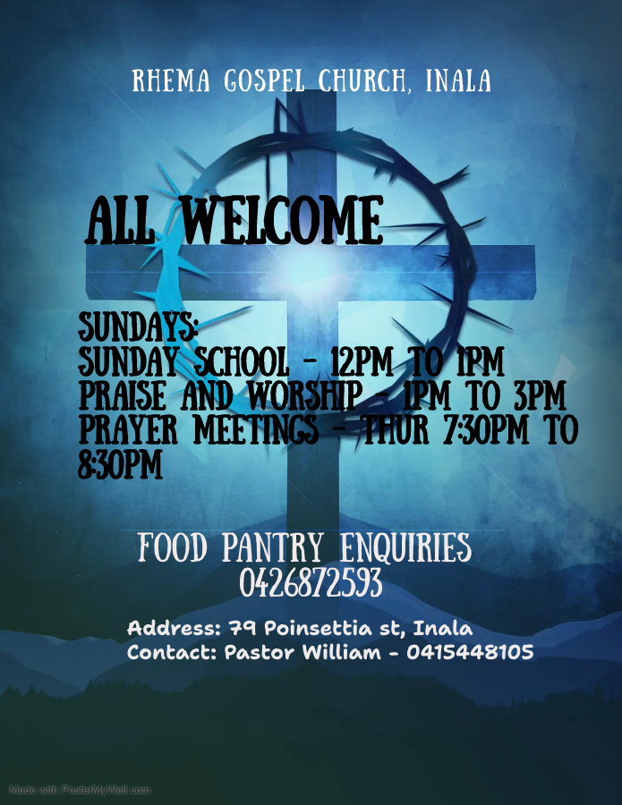 Rhema Gospel Church | 79 Poinsettia St, Inala QLD 4077, Australia | Phone: 0415 448 105