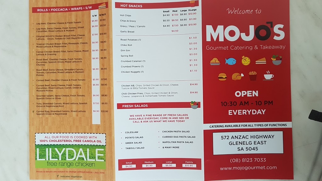 MOJOS GOURMET CATERING & TAKEAWAY | meal takeaway | 572 Anzac Hwy, Glenelg East SA 5045, Australia | 0881237033 OR +61 8 8123 7033