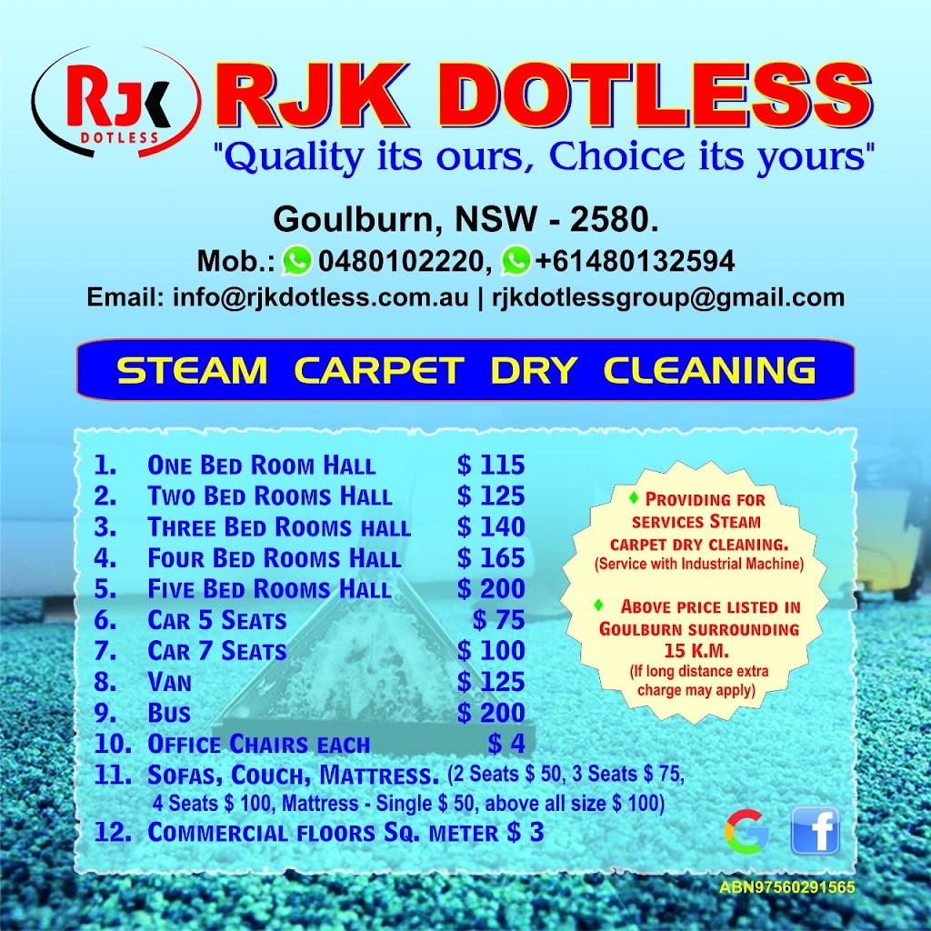 RJK DOTESS GROUP. CARPET STEAM CLEANING 70 k.m around Goulburn , | laundry | 9 Godfrey St, Goulburn NSW 2580, Australia | 0480102220 OR +61 480 102 220