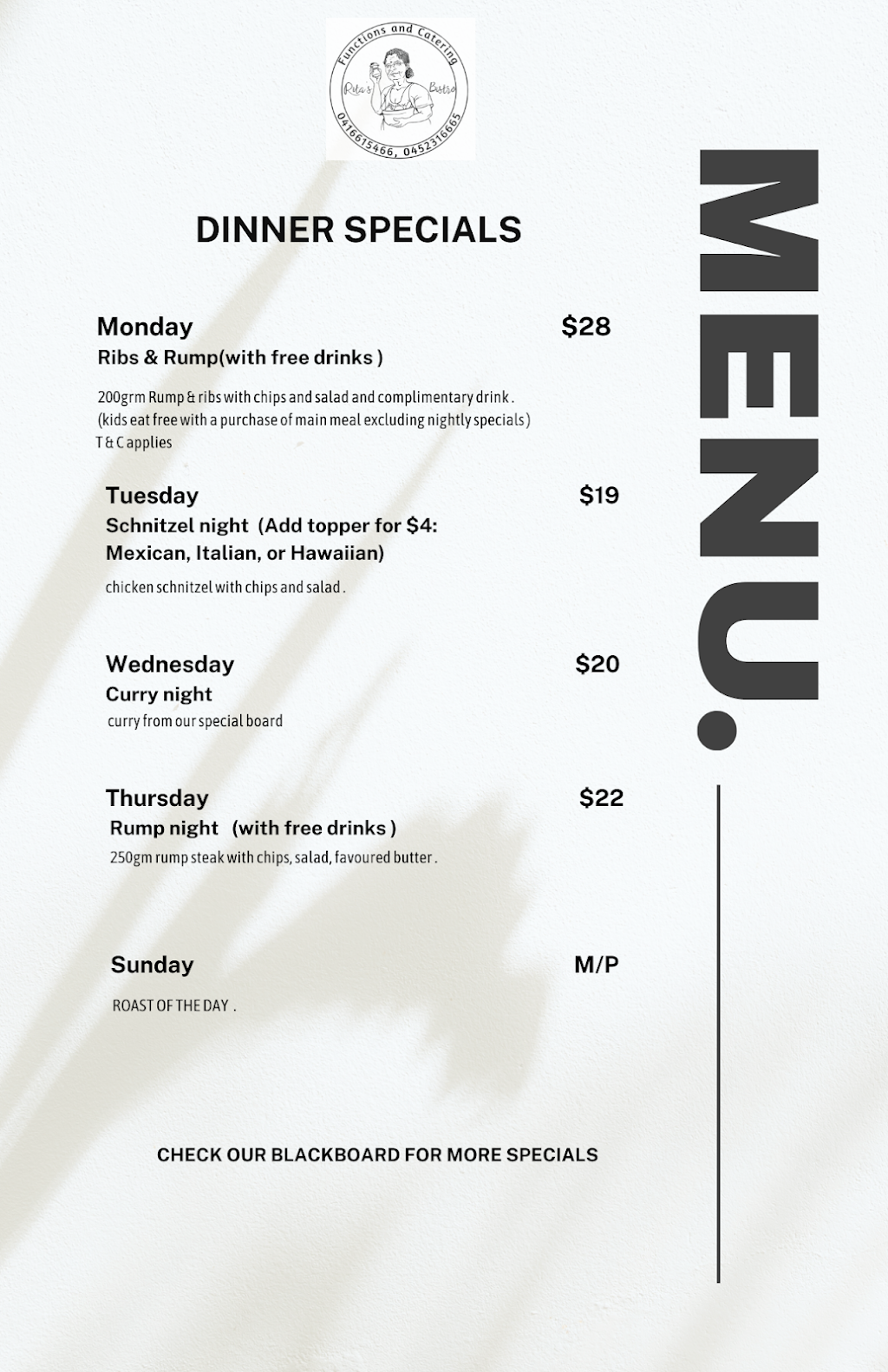 Ritas bistro singleton | 51 Boundary St, Singleton NSW 2330, Australia | Phone: (02) 6572 1633