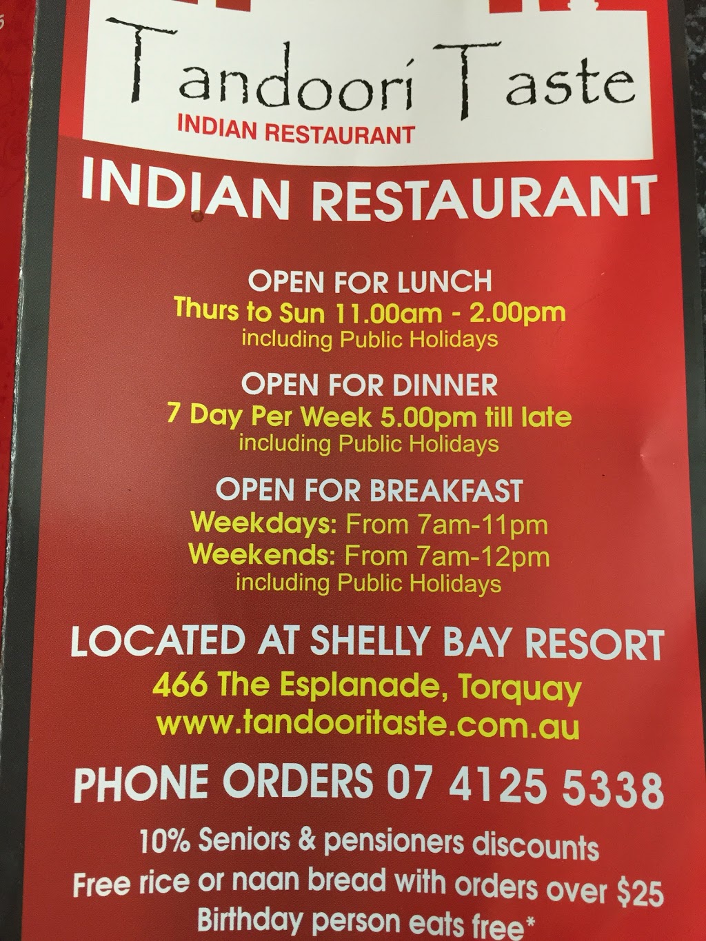 Tandoori Taste indian Restaurant | restaurant | 466 Charlton Esplanade, Torquay QLD 4655, Australia | 0741367702 OR +61 7 4136 7702