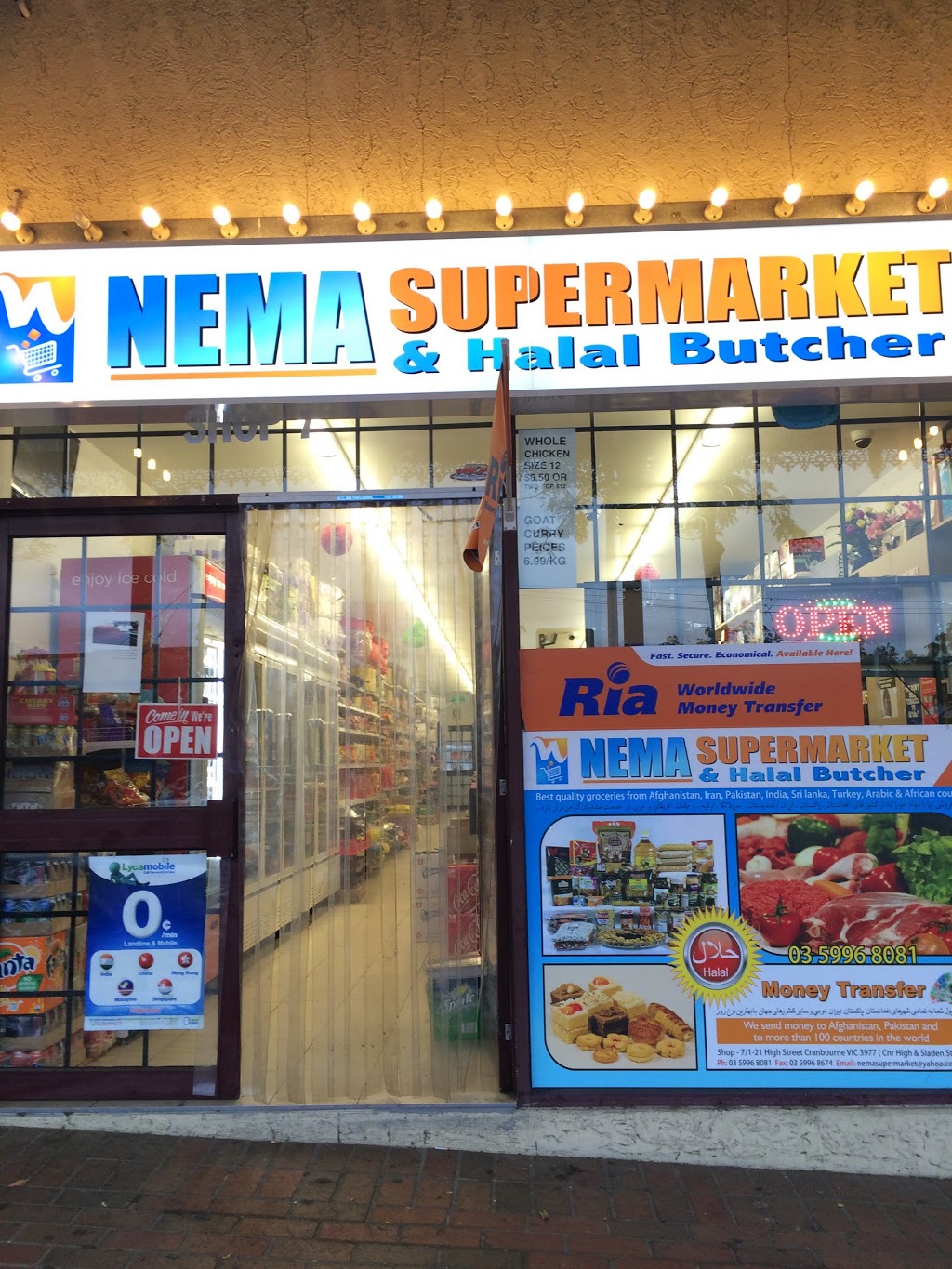 NEMA HALAL BUTCHERS AND SUPERMARKET | supermarket | 21 High St, Cranbourne VIC 3977, Australia | 0359968081 OR +61 3 5996 8081