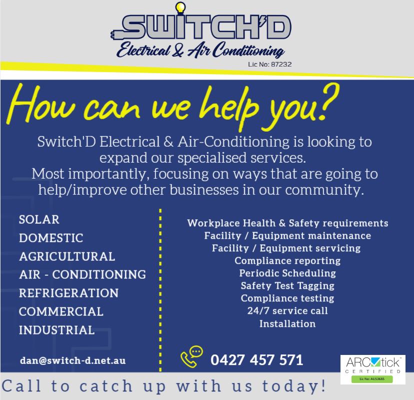 SwitchD Electrical & Air-Conditioning | 97B Chinchilla St, Chinchilla QLD 4413, Australia | Phone: 0427 457 571
