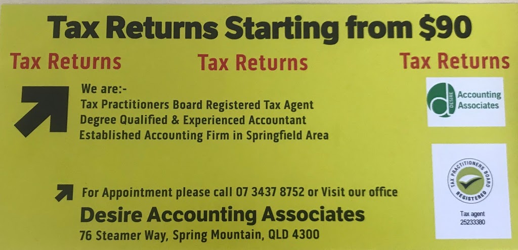 Desire Accounting Associates | accounting | 76 Steamer Way, Spring Mountain QLD 4124, Australia | 0734378752 OR +61 7 3437 8752