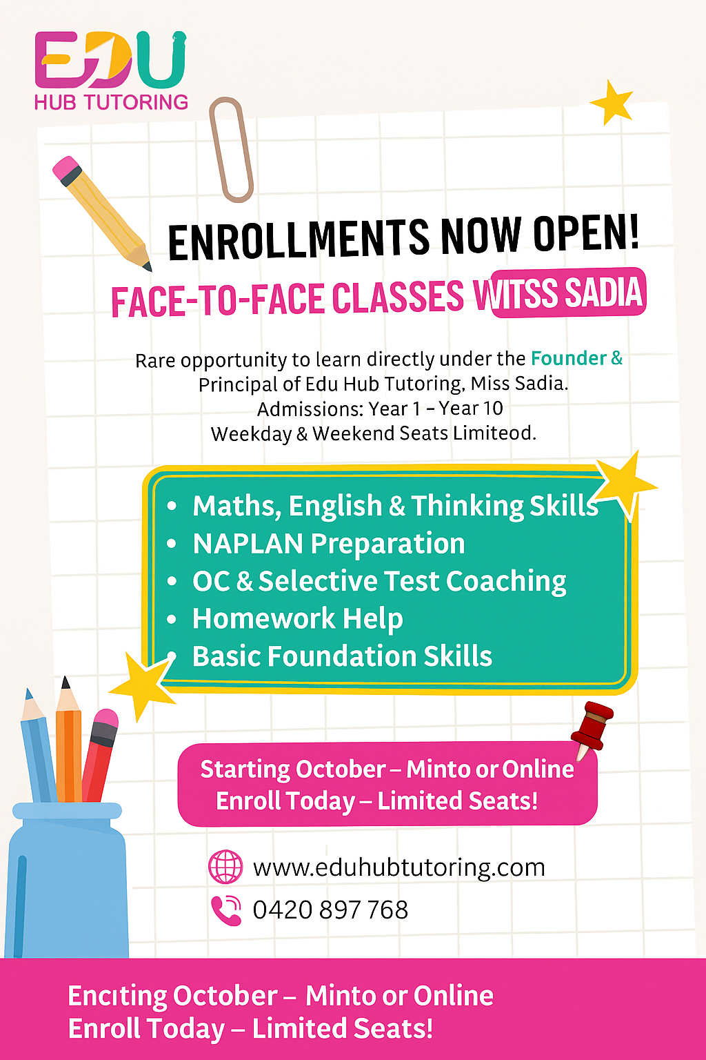 Edu Hub Tutoring | 26 Nelson St, Minto NSW 2566, Australia | Phone: 0420 897 768