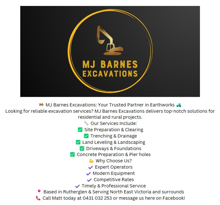 MJ Barnes Excavations | 22 Clydesdale Rd, Rutherglen VIC 3685, Australia | Phone: 0431 032 253