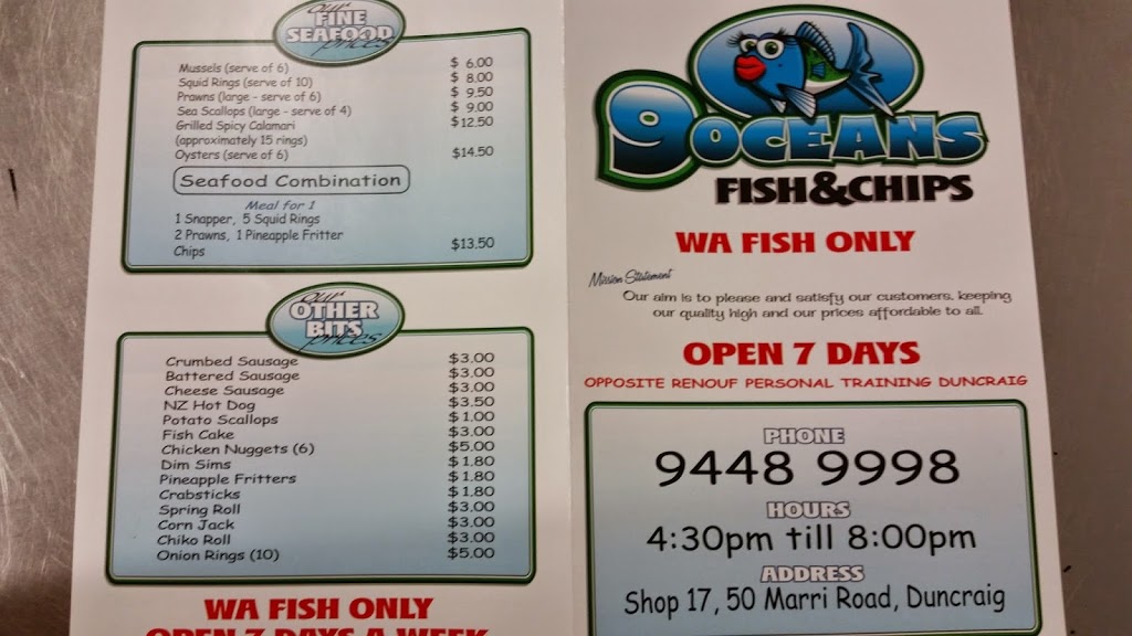 9 Oceans Fish and Chips | meal takeaway | 50 Marri Rd, Duncraig WA 6023, Australia | 0894489998 OR +61 8 9448 9998