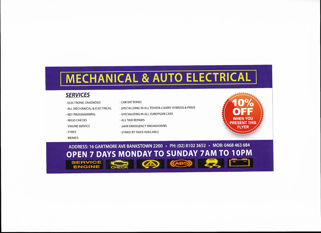 MECHANICAL & AUTO ELECTRICAL SERVICES OF AUSTRALIA PTY LTD | car repair | 16 Gartmore Ave, Bankstown NSW 2200, Australia | 0281023652 OR +61 2 8102 3652
