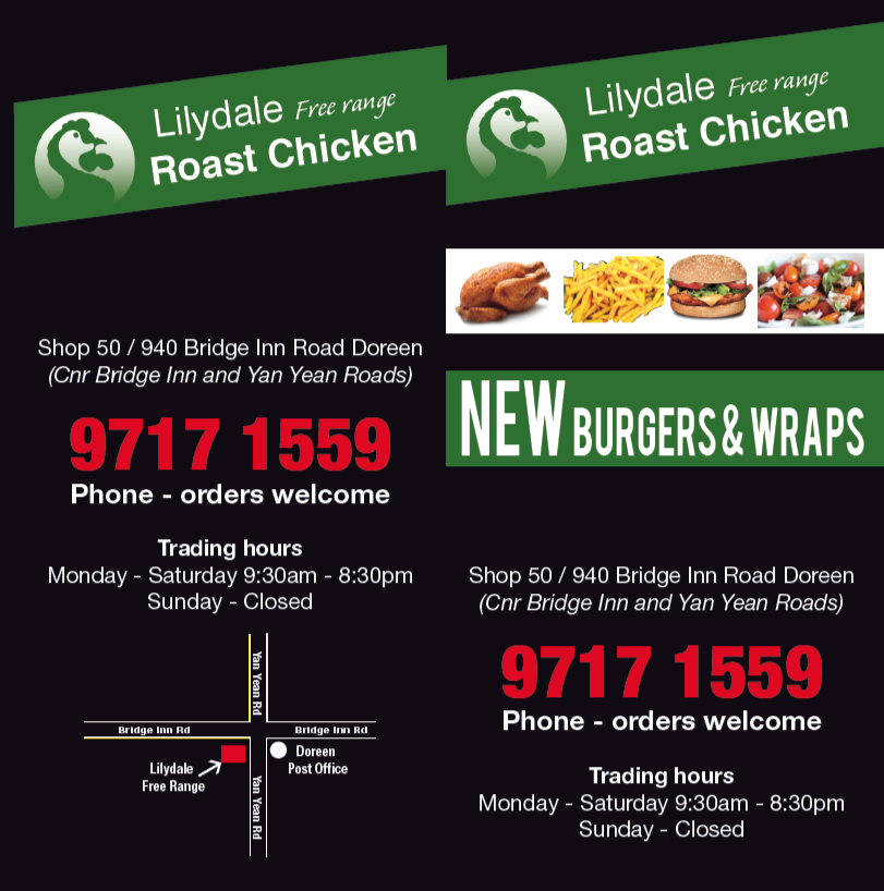 Lilydale Free Range Roast Chicken Doreen | meal takeaway | 940 Bridge Inn Rd, Doreen VIC 3754, Australia | 0397171559 OR +61 3 9717 1559