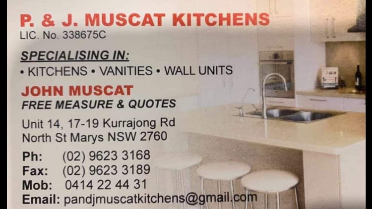 P&J Muscat Kitchens | home goods store | 17-19 Kurrajong Rd, St Marys NSW 2760, Australia | 0414224431 OR +61 414 224 431