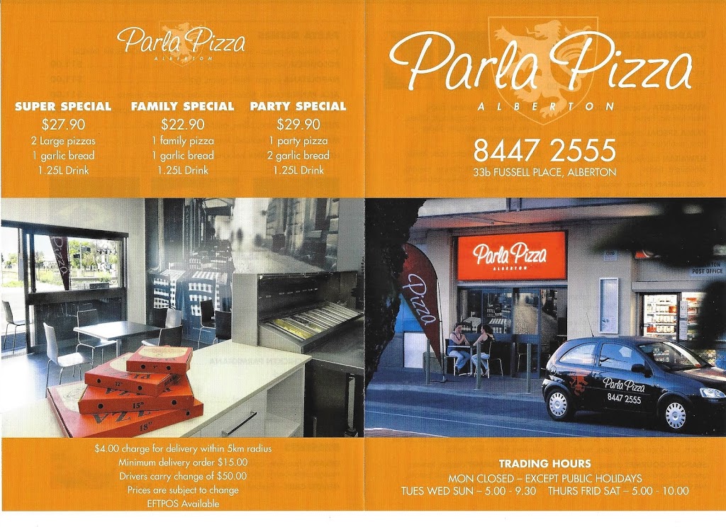 Parla Pizza | 33 Fussell Pl, Alberton SA 5014, Australia | Phone: (08) 8447 2555