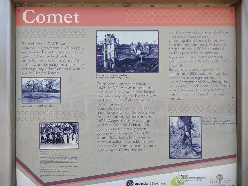 Comet community whistle stop | 5 Comet Water Shed Rd, Comet QLD 4702, Australia | Phone: 1300 242 686