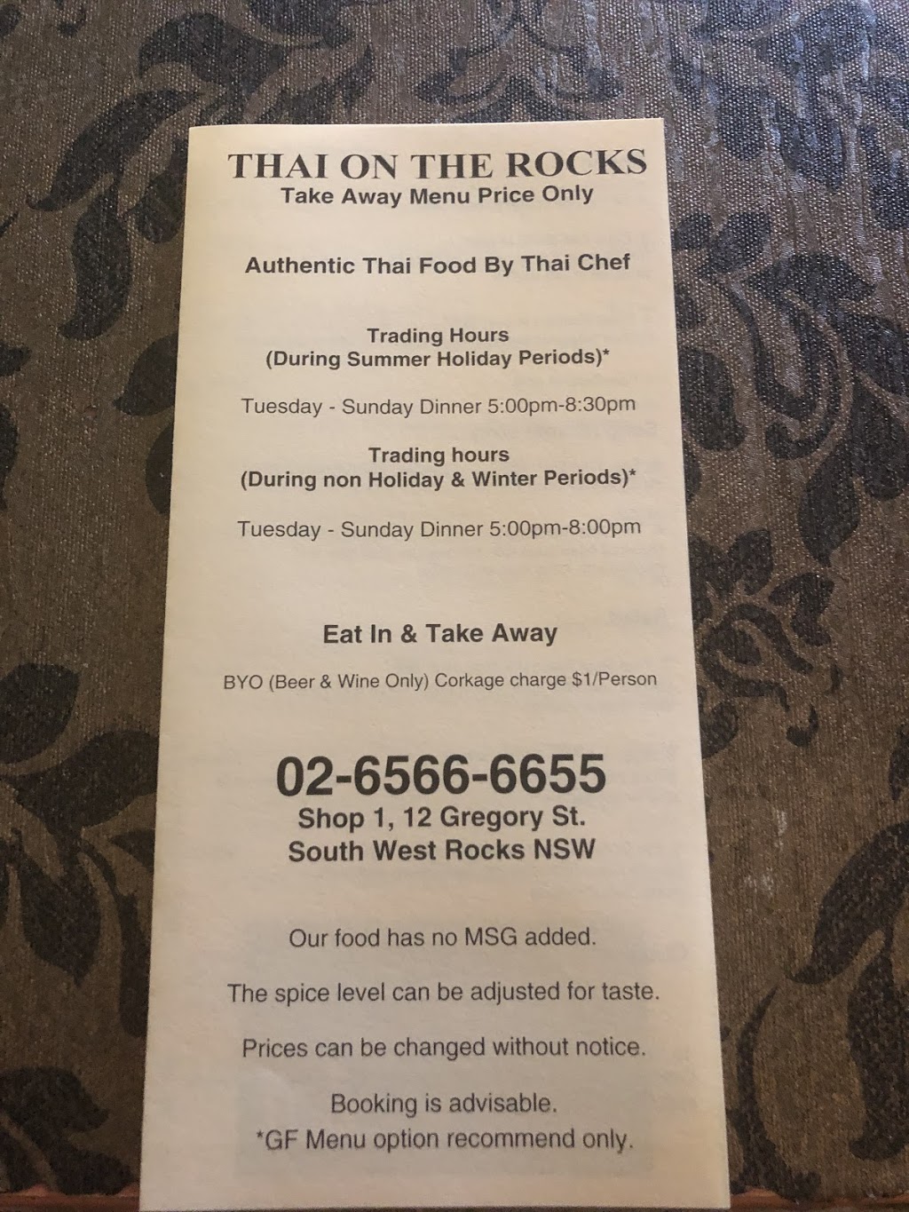 Thai on the rocks | restaurant | 12 Gregory St, South West Rocks NSW 2431, Australia | 0265666655 OR +61 2 6566 6655