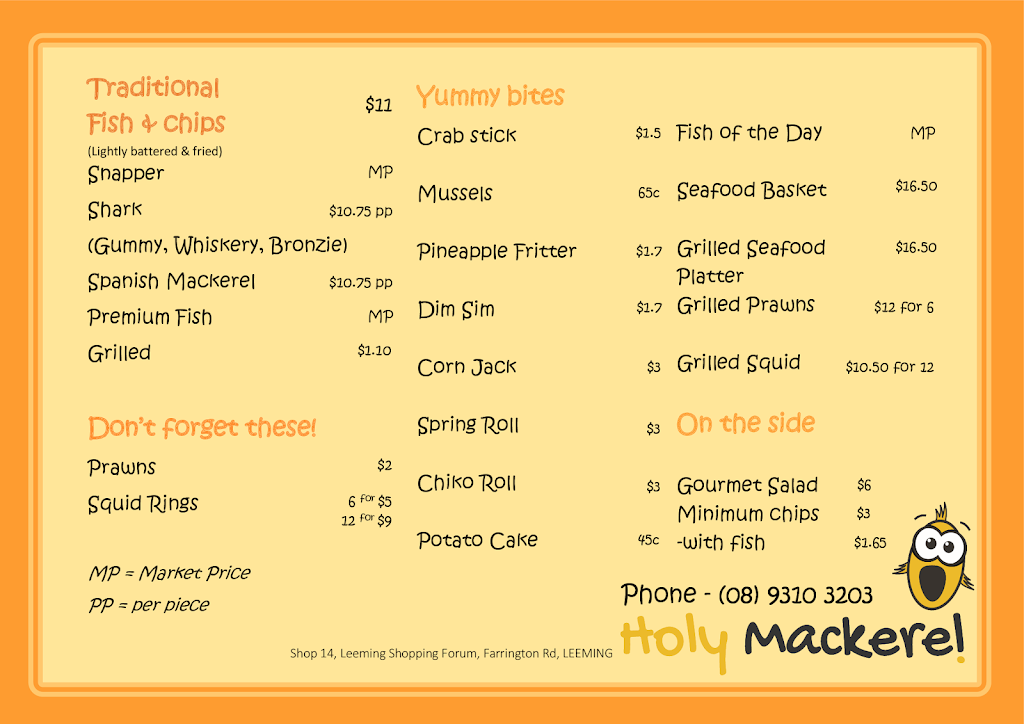 Holy Mackerel | meal takeaway | Farrington Rd, Leeming WA 6149, Australia | 0893103203 OR +61 8 9310 3203