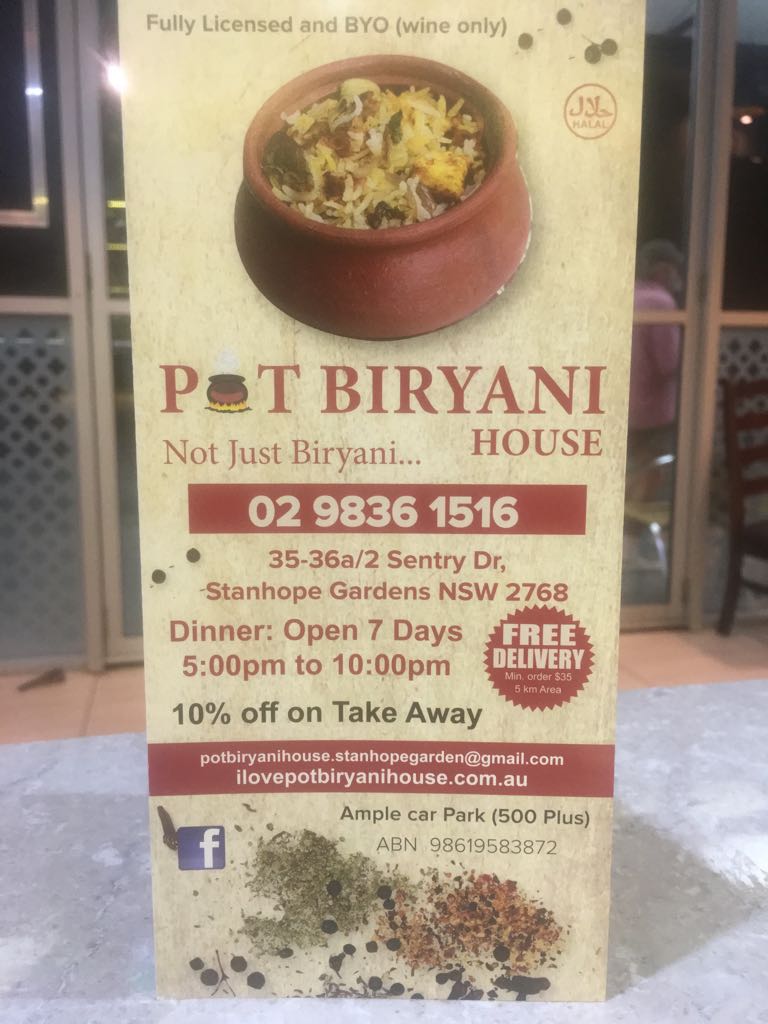 Pot Biryani House | restaurant | 2 Sentry Drive, Shop-36 a, Stanhope Gardens NSW 2768, Australia | 0298361516 OR +61 2 9836 1516