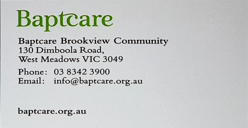 Baptcare Brookview Community |  | 130-138 Dimboola Rd, Westmeadows VIC 3049, Australia | 0383423900 OR +61 3 8342 3900