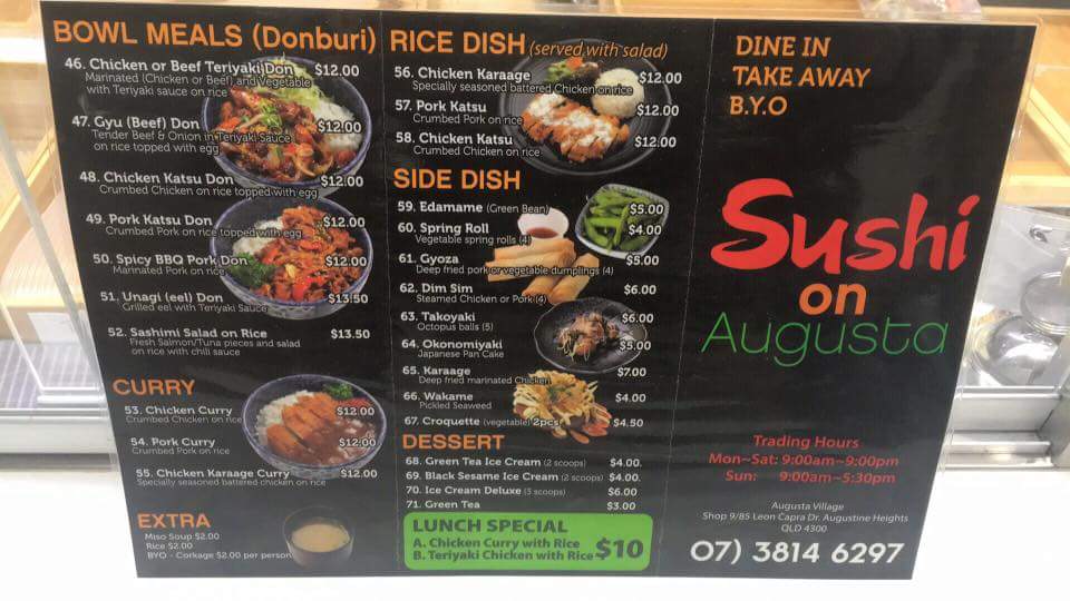 Sushi On Augusta | restaurant | 9/85 Leon Capra Dr, Augustine Heights QLD 4300, Australia | 0738146297 OR +61 7 3814 6297