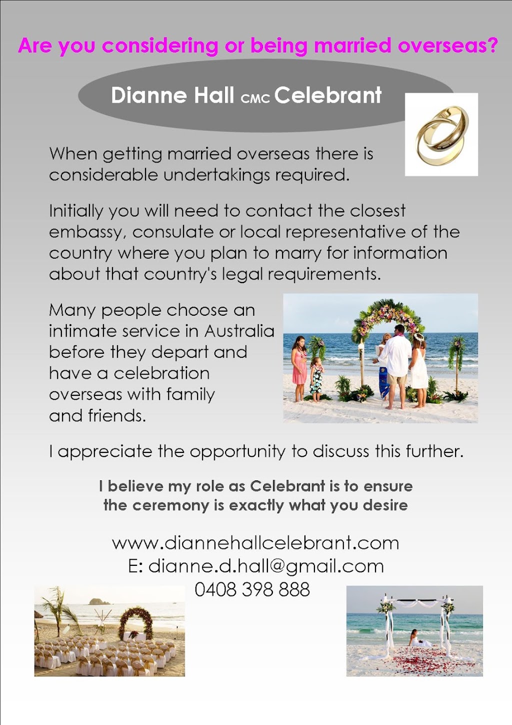 Dianne Hall Celebrant | 105 Bentons Rd, Mornington VIC 3931, Australia | Phone: 0408 398 888