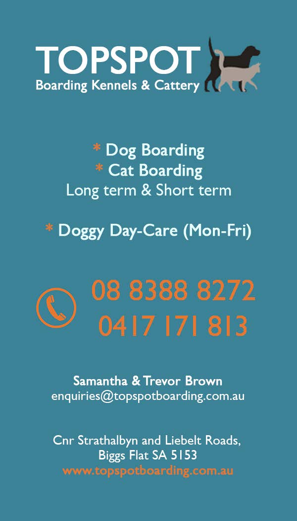 Topspot Boarding Kennels & Cattery | 8 Liebelt Rd, Biggs Flat SA 5153, Australia | Phone: (08) 8388 8272