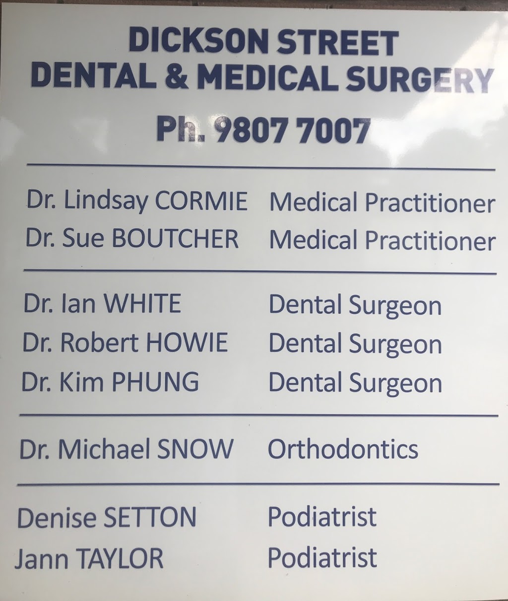 Dickson Street Dental And Medical Centre | hospital | 25/27 Dickson St, Mount Waverley VIC 3149, Australia | 0398077007 OR +61 3 9807 7007