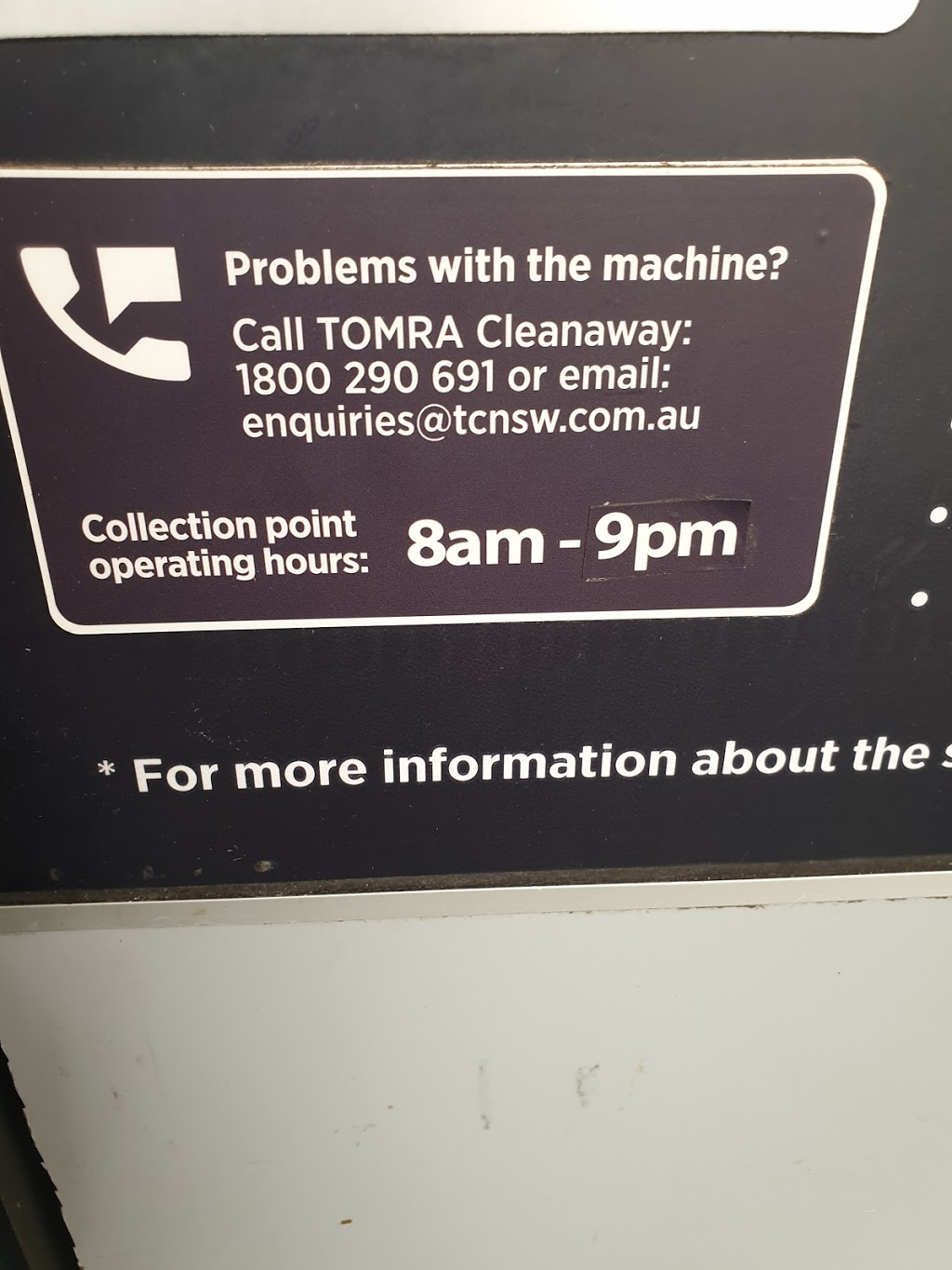 Return and Earn TOMRA Reverse Vending Machine |  | 607 Hume Hwy, Casula NSW 2170, Australia | 1800290691 OR +61 1800 290 691