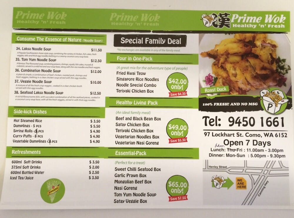 Prime Wok | meal takeaway | 97 Lockhart St, Como WA 6152, Australia | 0894501661 OR +61 8 9450 1661
