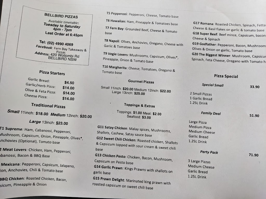 Bellbird Takeaway | 420 Wollombi Rd, Bellbird NSW 2325, Australia | Phone: (02) 4990 4069