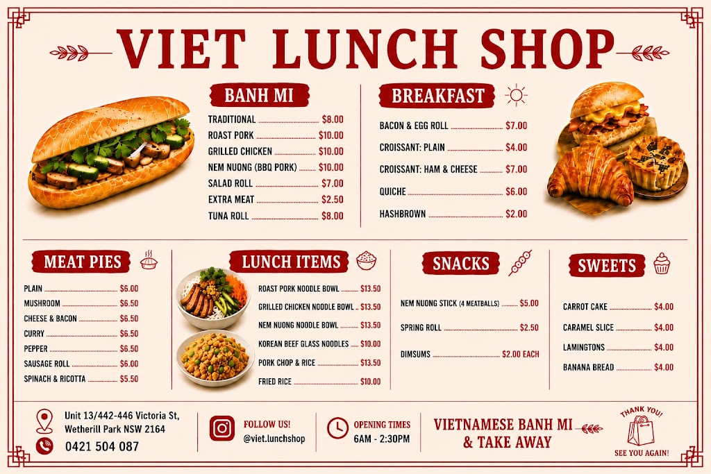 Viet Lunch Shop | 442-446 Victoria St, Wetherill Park NSW 2164, Australia | Phone: 0421 504 087