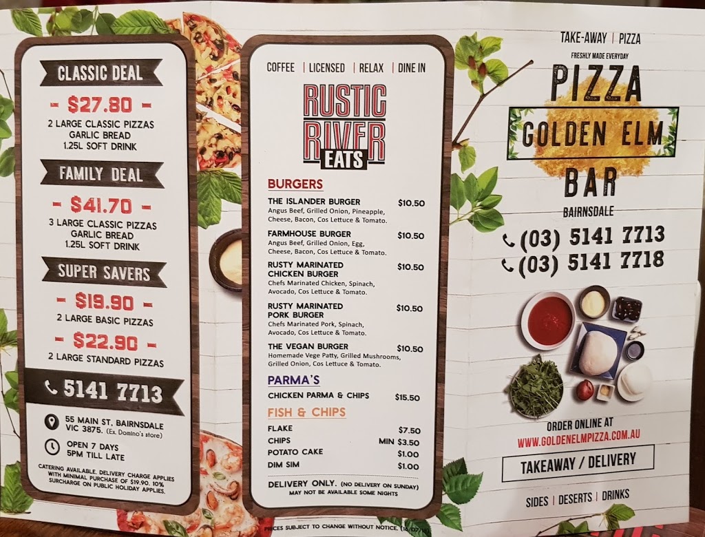 golden elm pizza bar | restaurant | 55 Main St, Bairnsdale VIC 3875, Australia | 0351417713 OR +61 3 5141 7713