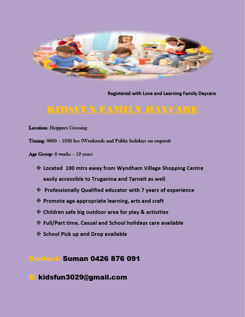 Kids Fun Family Day Care | 6 Clansman Cl, Hoppers Crossing VIC 3029, Australia | Phone: 0426 876 091