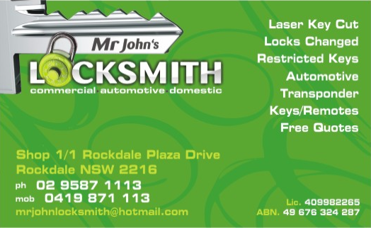 Mr Johns Locksmith | locksmith | 1/625 Princes Hwy, Rockdale NSW 2216, Australia | 0419871113 OR +61 419 871 113