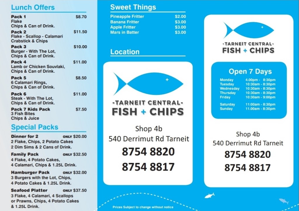 Tarneit Central Fish & Chips | meal takeaway | 540 Derrimut Rd, Tarneit VIC 3029, Australia | 0387548817 OR +61 3 8754 8817