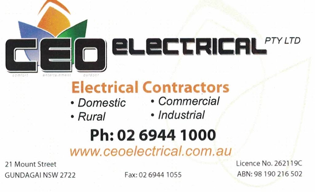 CEO Electrical | 21 Mount St, South Gundagai NSW 2722, Australia | Phone: (02) 6944 1000