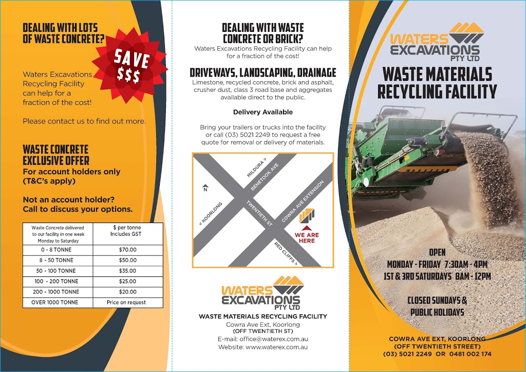 Waste Materials Recycling Facility - Waters Excavations Pty Ltd | Cowra Ave Ext, Irymple VIC 3498, Australia | Phone: 0481 002 174