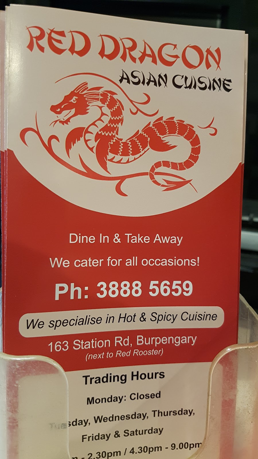 Red Dragon Asian Cuisine | restaurant | 163 Station Rd, Burpengary QLD 4505, Australia | 0738885659 OR +61 7 3888 5659