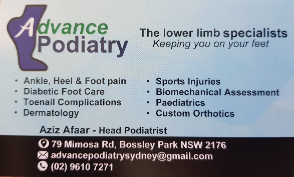 Advance Podiatry | 79 Mimosa Rd, Bossley Park NSW 2176, Australia | Phone: (02) 9610 7271