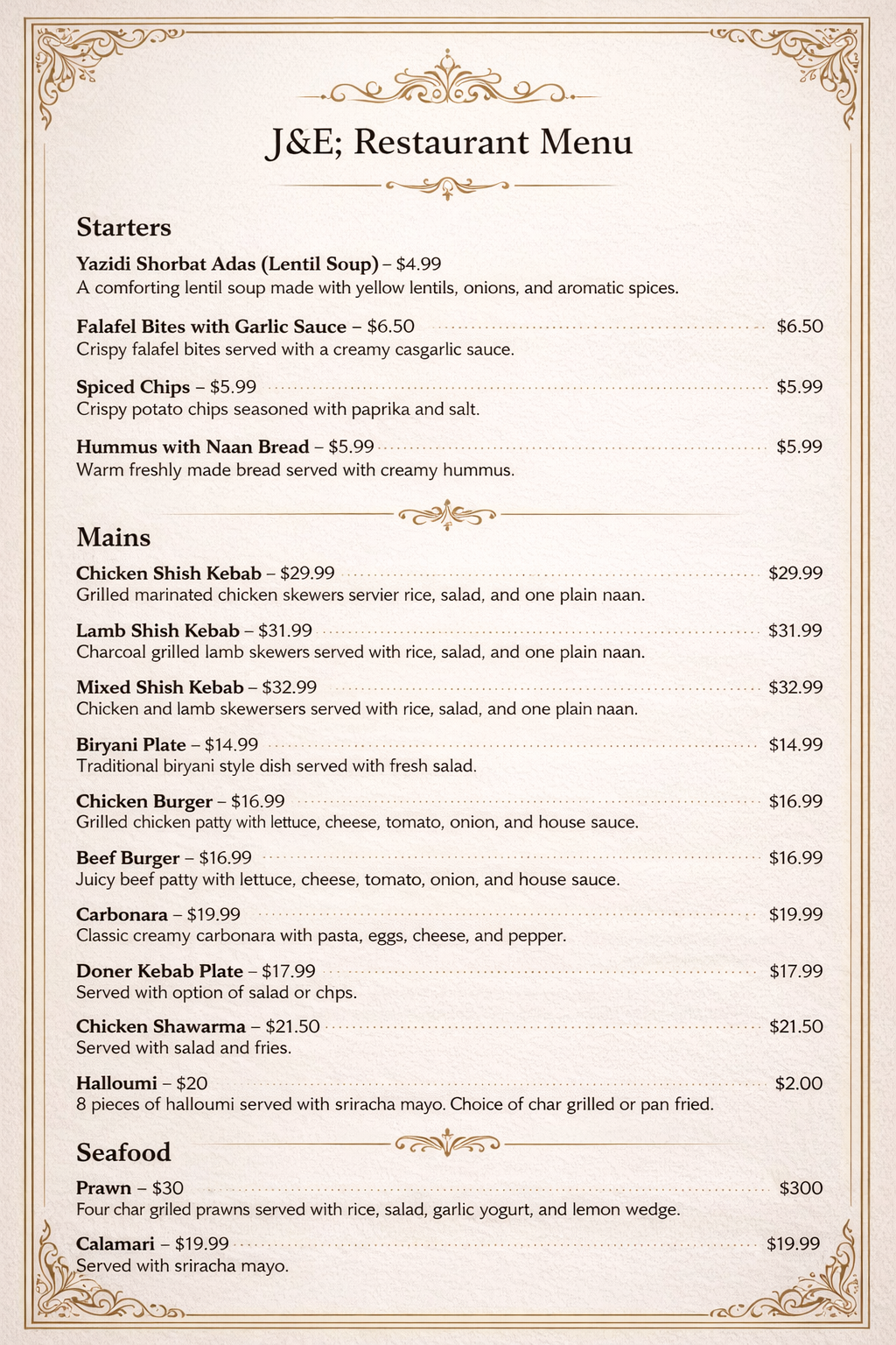 J&E Restaurant | 639 Toowoomba Connection Rd, Withcott QLD 4352, Australia | Phone: 0472 774 057