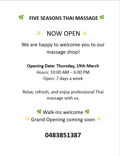 Five Seasons Thai Massage | Unit 4/92 S Gippsland Hwy, Tooradin VIC 3980, Australia | Phone: 0483 851 387