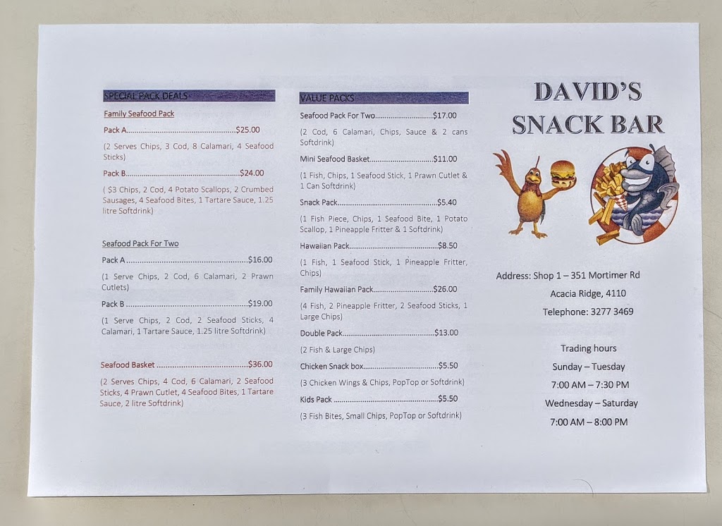 David Snackbar | meal takeaway | 1/351 Mortimer Rd, Acacia Ridge QLD 4110, Australia | 0732773469 OR +61 7 3277 3469