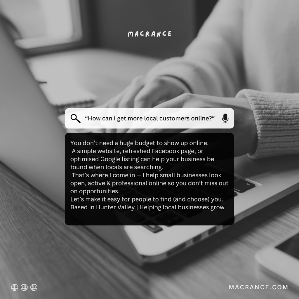 Macrance – Web Design, Social Media & Digital Design | 20C Orient St, Greta NSW 2334, Australia | Phone: 0401 047 666