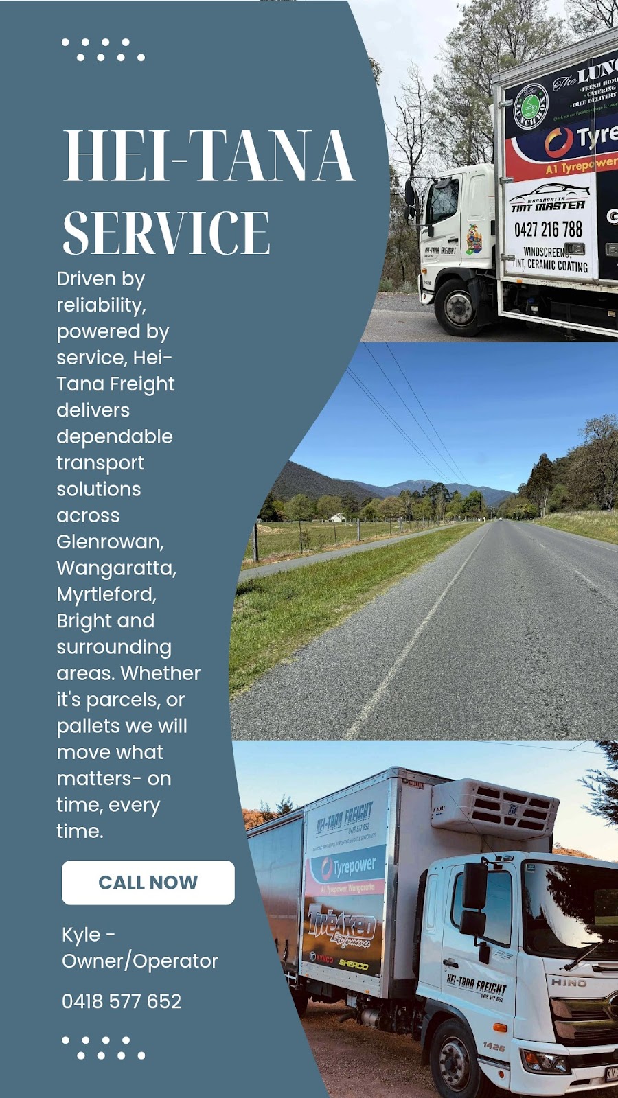 Hei-Tana Freight | 20 Hill St, Glenrowan VIC 3675, Australia | Phone: 0418 577 652