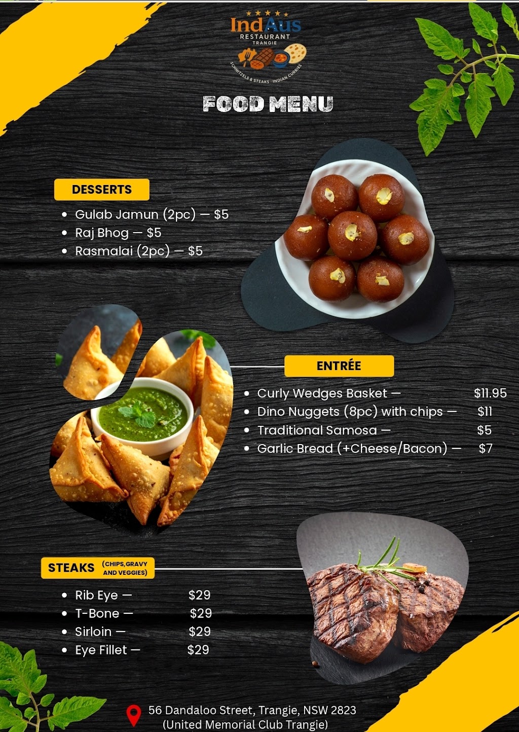 IndAus Restaurant Trangie | 56 Dandaloo St, Trangie NSW 2823, Australia | Phone: (02) 6888 7177