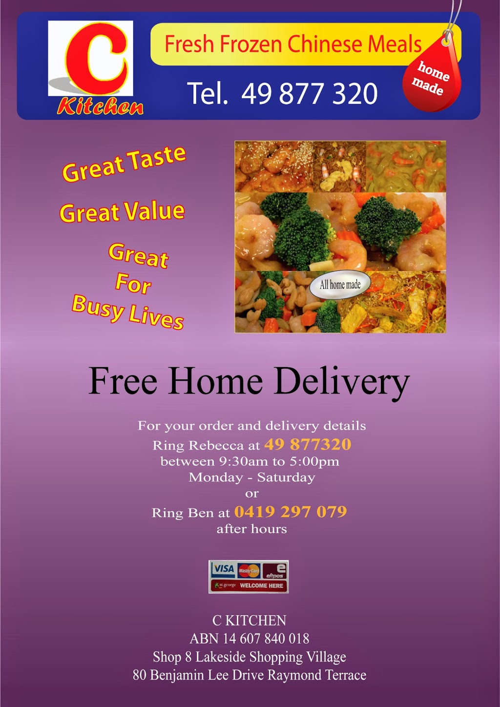 C Kitchen Chinese Takeaway Restaurant | meal takeaway | 80 Benjamin Lee Dr, Raymond Terrace NSW 2324, Australia | 0249877320 OR +61 2 4987 7320