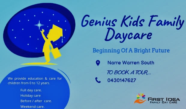 Genius Kids Family Daycare |  | 25 Scarborough Dr, Narre Warren South VIC 3805, Australia | 0430147627 OR +61 430 147 627