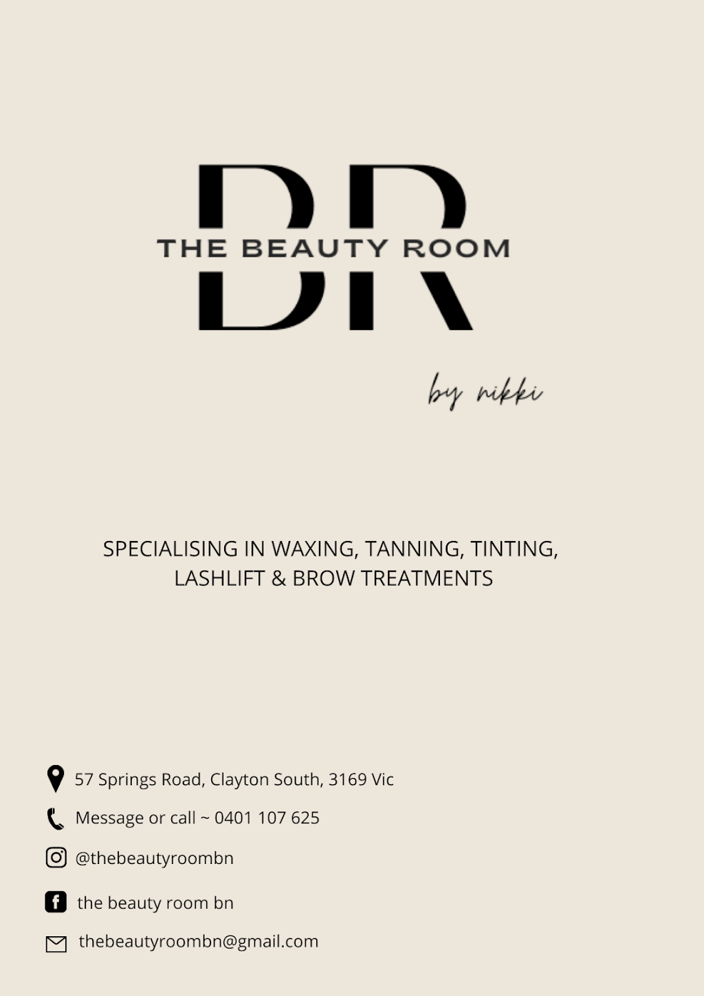 The Beauty Room by Nikki | 57 Springs Rd, Clayton South VIC 3169, Australia | Phone: 0401 107 625