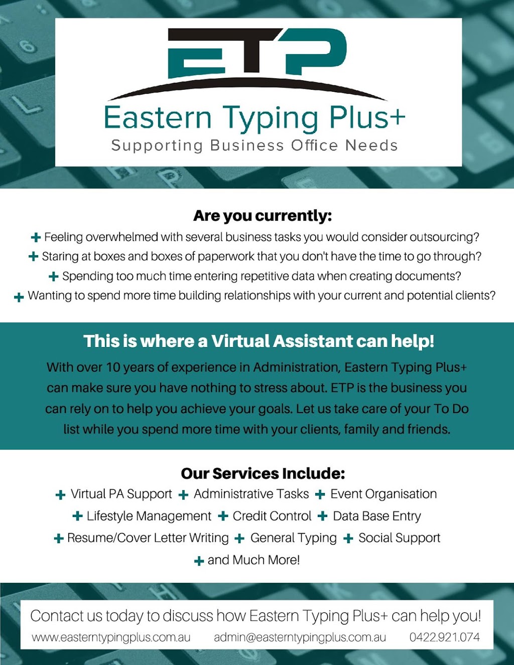 Eastern Typing Plus+ | Mildura VIC 3500, Australia | Phone: 0422 921 074