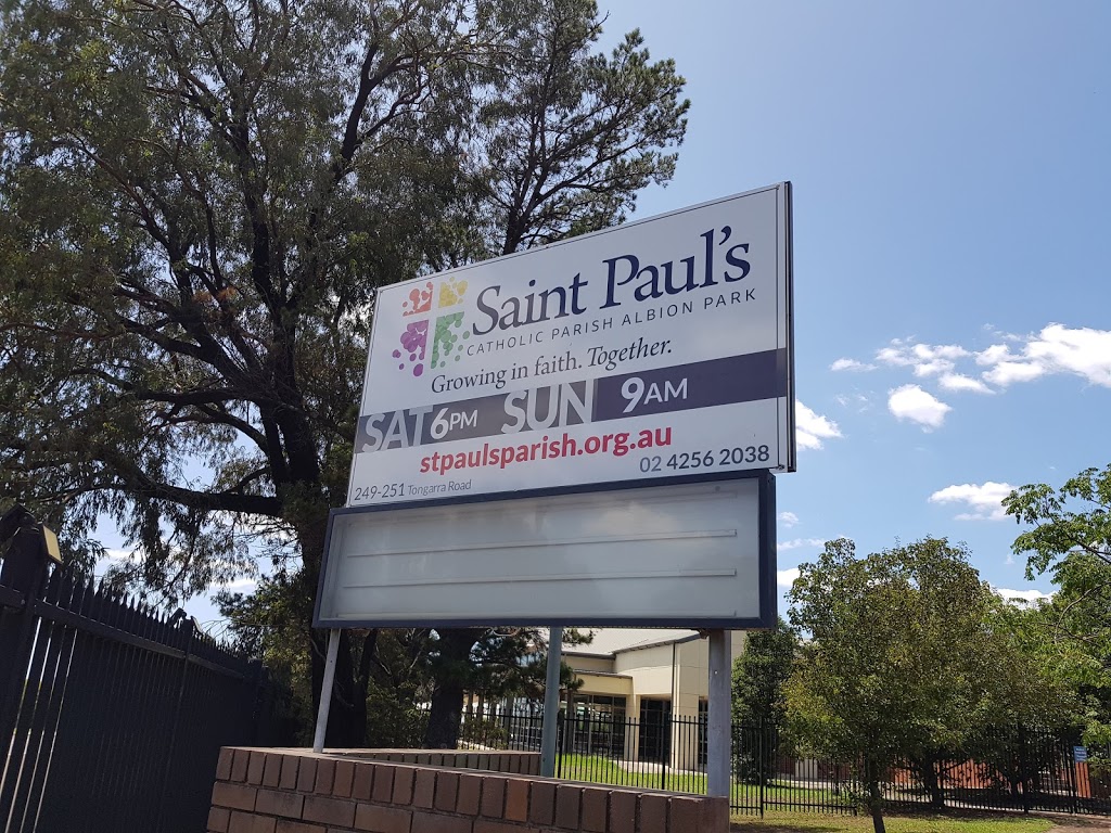 St Pauls Catholic Parish Office | place of worship | 249 Tongarra Rd, Albion Park NSW 2527, Australia | 0242562038 OR +61 2 4256 2038