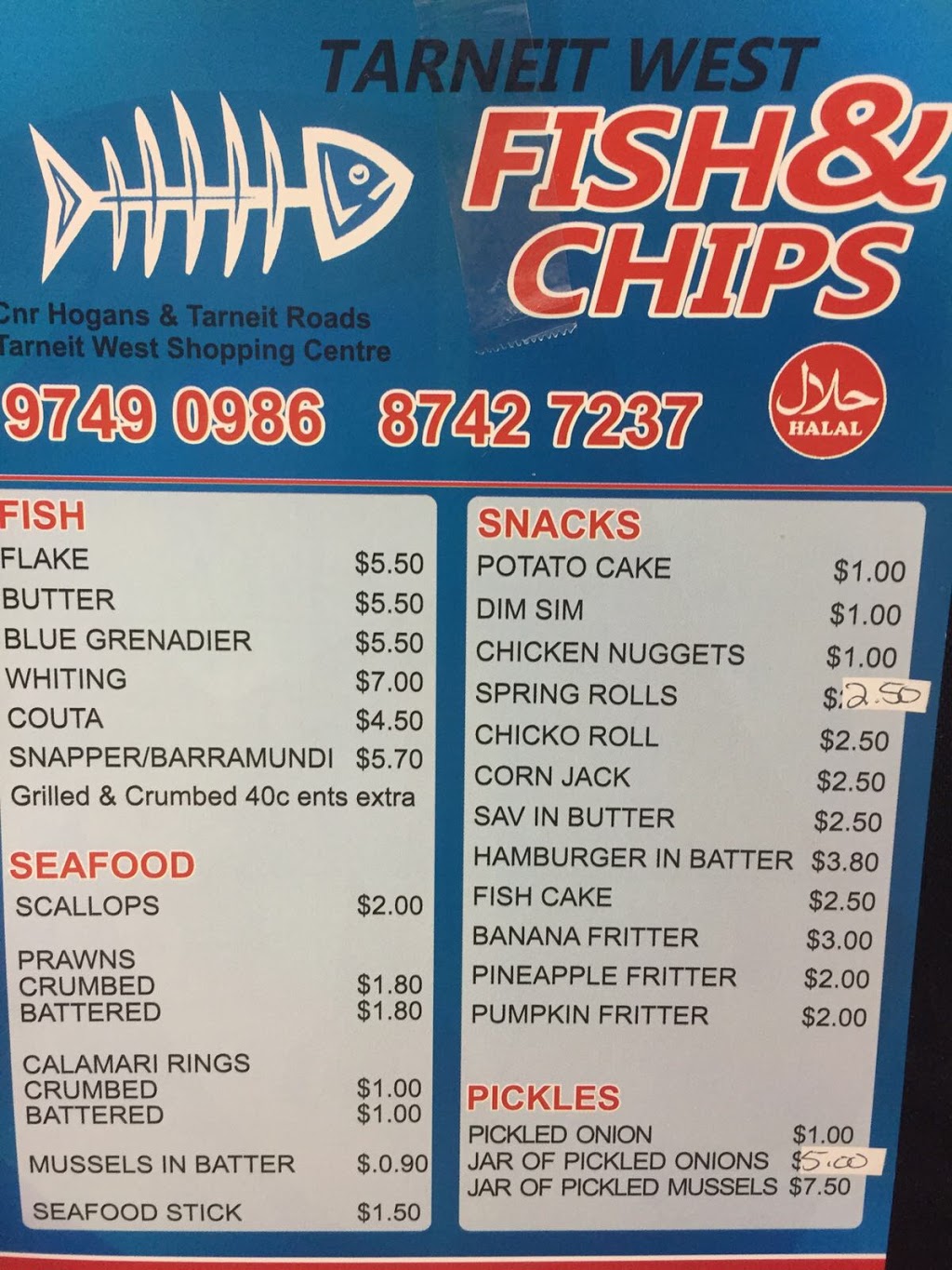 Tarneit West Fish and Chips | restaurant | 3/540 Tarneit Rd, Tarneit VIC 3029, Australia | 0397490986 OR +61 3 9749 0986