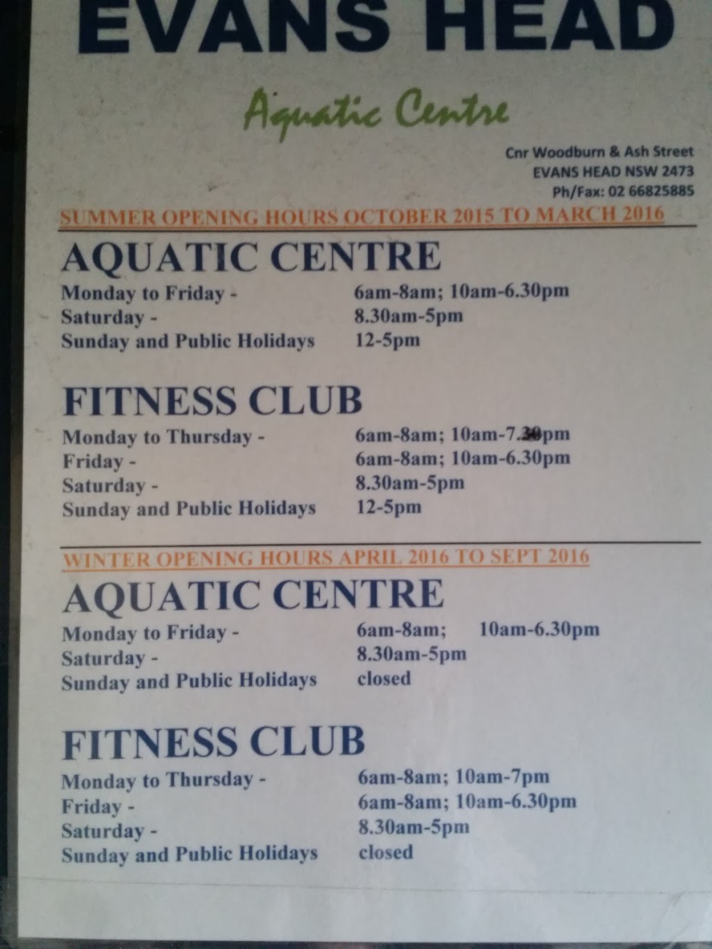 Evans Head Aquatic Centre | gym | Ash St & Woodburn St, Evans Head NSW 2473, Australia | 0266825885 OR +61 2 6682 5885